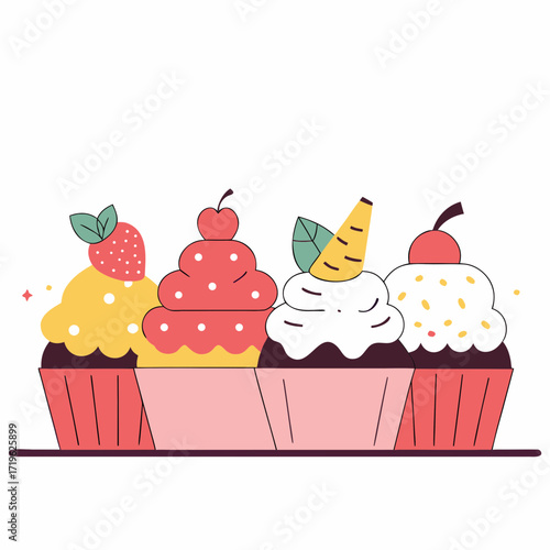 Colorful ice cream desserts arranged on a table, showcasing various flavors and toppings in a fun design