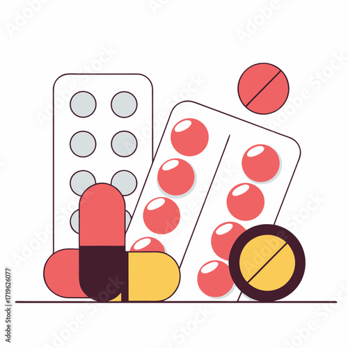Colorful assortment of pills and tablets in different shapes and sizes on a white background
