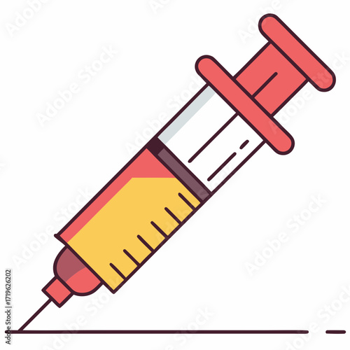 Syringe filled with liquid ready for medical use in clinical setting during day time