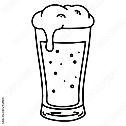 Refreshing beer glass with foam in a black line art style