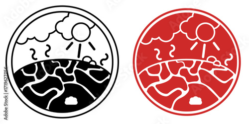 El Nino line drawing icon, One of Climate phenomenon is El Nino, Drought in circle sign