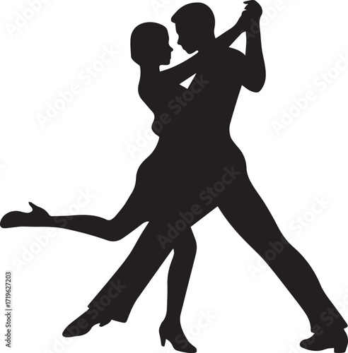 Elegant couple dancing ballroom dancing silhouette vector, black and white silhouette vector illustration
