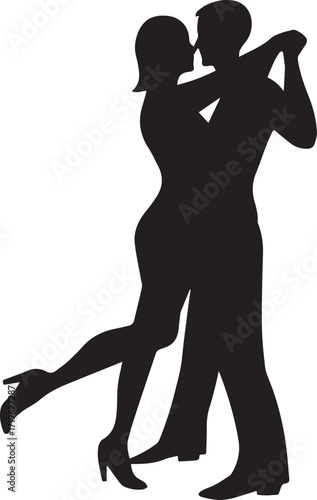 Elegant couple dancing ballroom dancing silhouette vector, black and white silhouette vector illustration