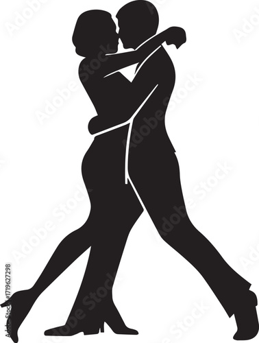 Elegant couple dancing ballroom dancing silhouette vector, black and white silhouette vector illustration