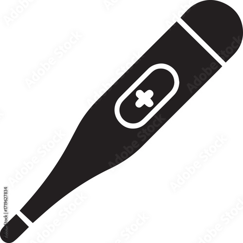 Black digital thermometer with display medical health silhouette vector, black and white silhouette vector illustration