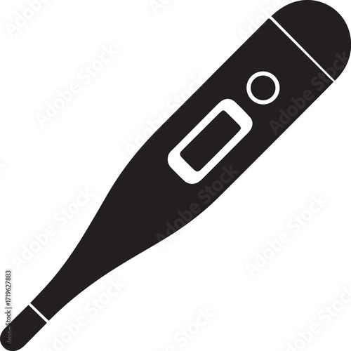 Black digital thermometer with display medical health silhouette vector, black and white silhouette vector illustration