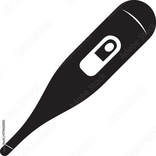 Black digital thermometer with display medical health silhouette vector, black and white silhouette vector illustration