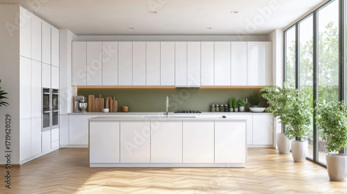 White wall mock up ,Elegant contemporary kitchen room interior Modern Contemporary white and wood material