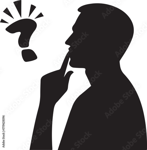 Man thinking profile silhouette male vector, black and white silhouette vector illustration