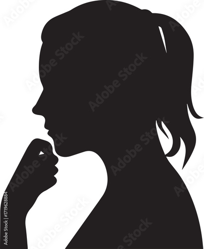 Woman thinking profile silhouette female vector, black and white silhouette vector illustration