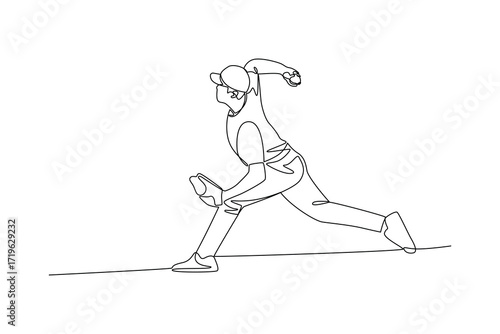 Continues line of female baseball pitcher in action, Single line drawing vector graphic design illustration