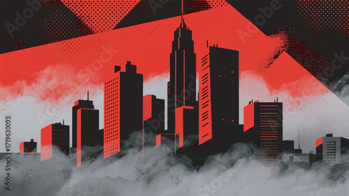 Illustration Of A City With Tall Buildings Looking Gloomy Surrounded By Smoke Vector Design Template