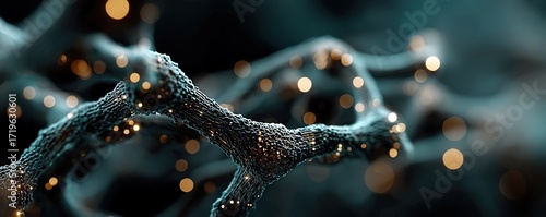 Futuristic AI algorithm visualization with glowing connected data points.