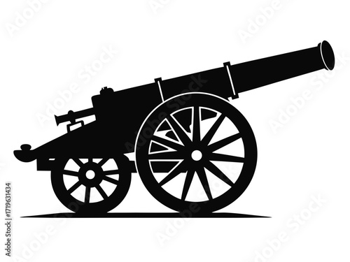 Heavy artillery cannon black vector silhouette scalable illustration for military themed graphics and designs