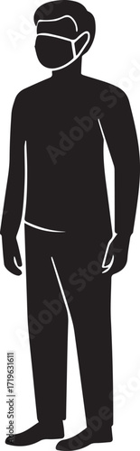 man wearing protective mask silhouette vector, black and white silhouette vector illustration