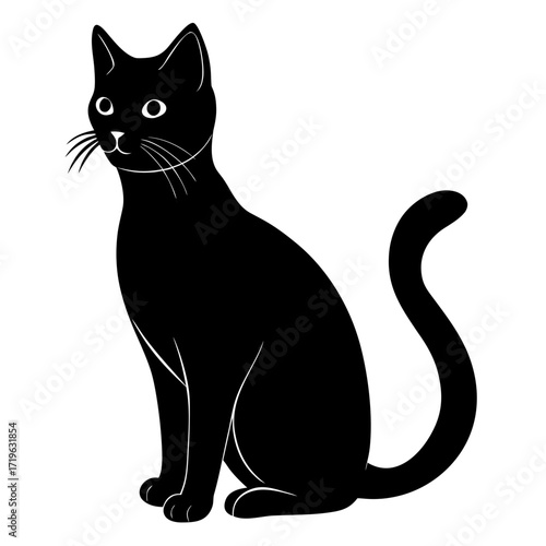 Elegant black cat sitting silhouette vector illustration scalable graphic design art