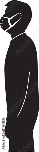 man wearing protective mask silhouette vector, black and white silhouette vector illustration