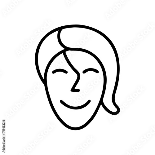 Simple line drawing of a smiling woman with medium-length hair  