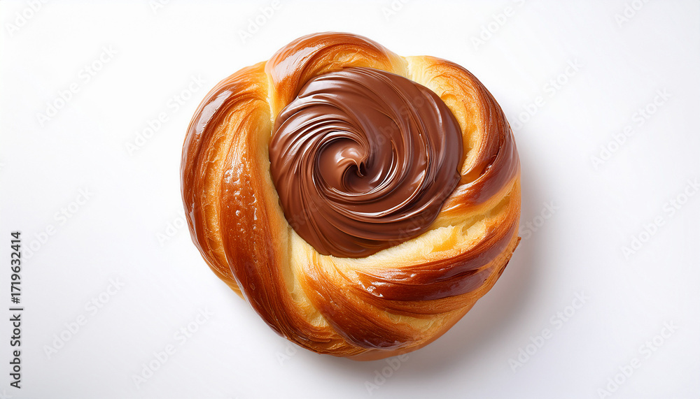 Fototapeta premium Brioche Swirl With Chocolate On A White Background Shot From Above