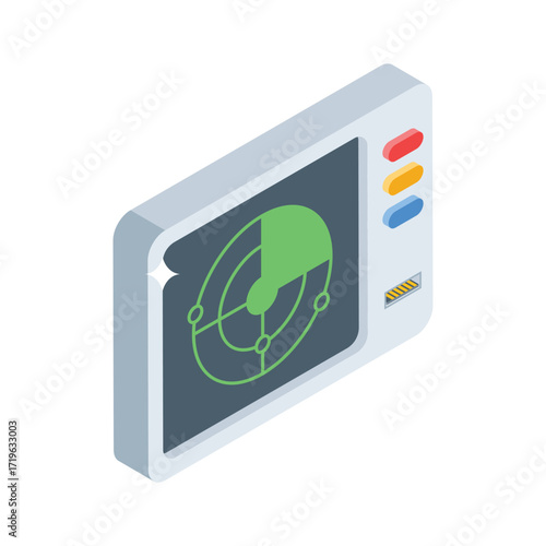 Sleek isometric style icon of a rotating radar signal