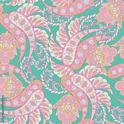 Asian Vintage floral background. Damask paisley seamless vector pattern