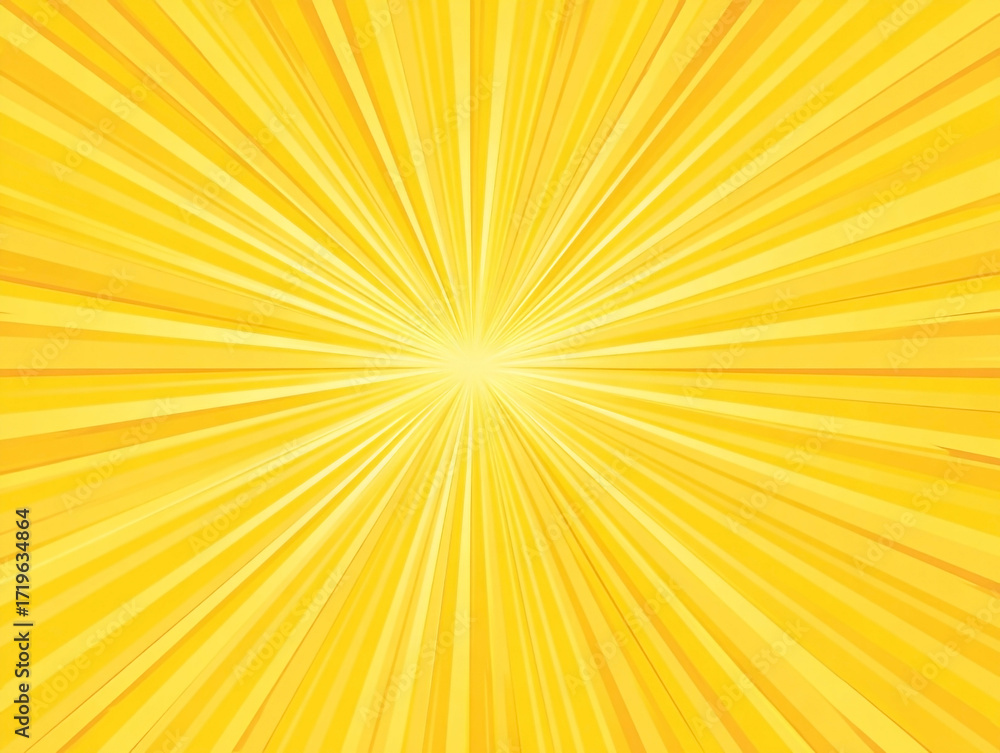 Fototapeta premium Radiant yellow burst with converging lines, abstract sunny design backdrop