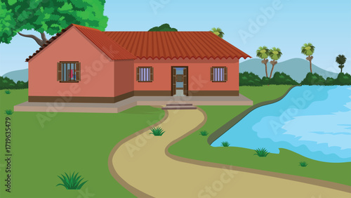Idyllic countryside home by the lake, perfect for vacation rentals or a quiet family retreat, showing simple living and peaceful rural charm