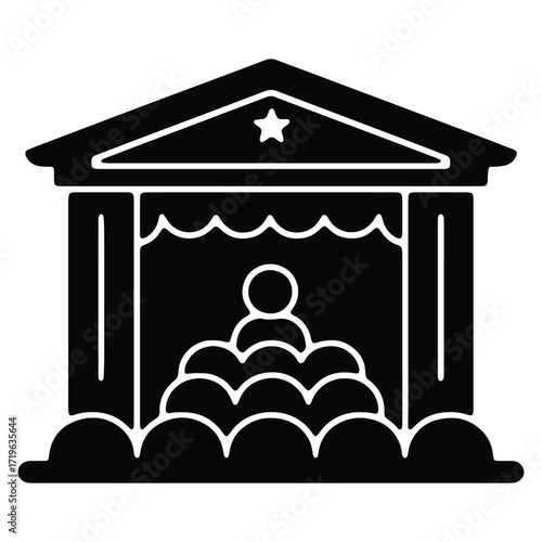 Silhouette icon design of theatre stage with curtains and audience