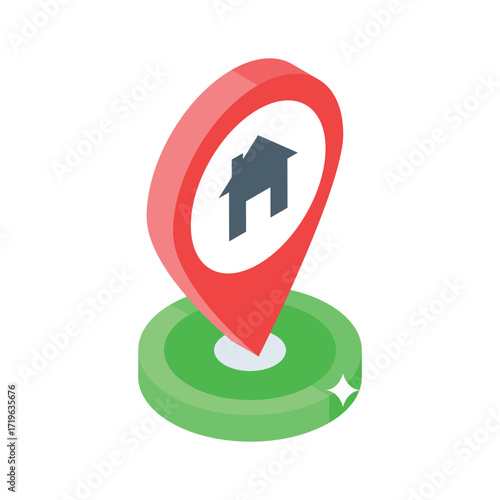 Modern isometric icon showing home location indicator
