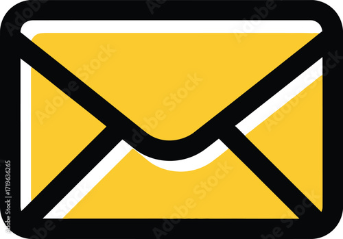 Simple yellow envelope icon with black outline and shadow