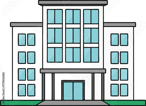 business tower structure silhouette vector, office building workplace design

