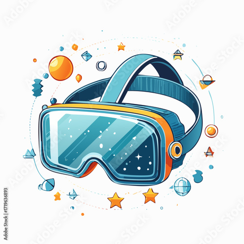 Virtual Reality Headset with Pixel Art Space Scene
