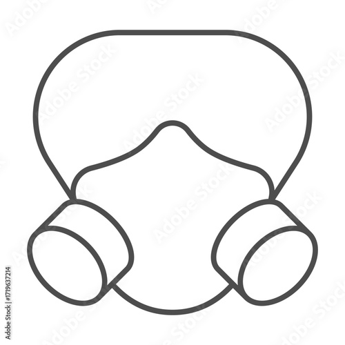 Respirator with air filters thin line icon, workwear concept. Vector graphics. Mask with filters and rubber strap, safety sign on white background, outline style icon for mobile or web design.