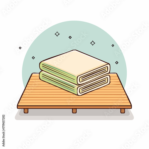 Pixel Art Stack of Books on Wooden Table
