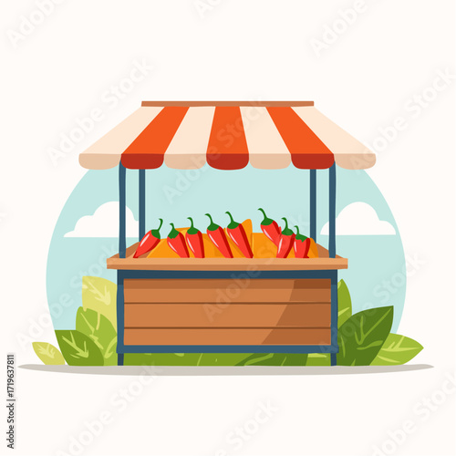 Red Chili Peppers at a Market Stall