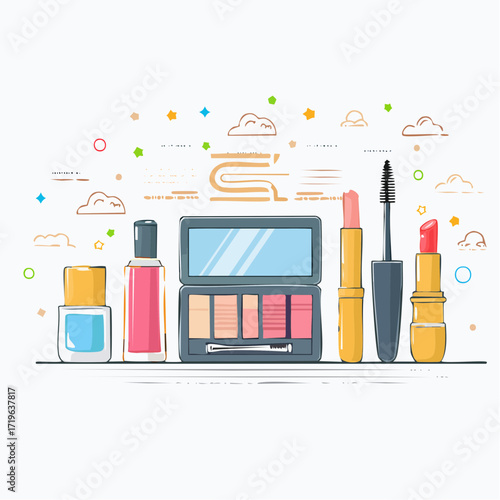 Makeup Cosmetics Flatlay Illustration