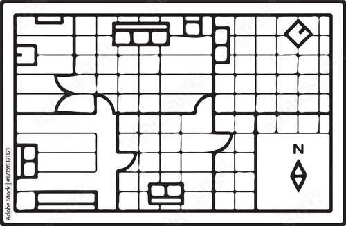 Minimalist Architectural Blueprint Plan Line Art