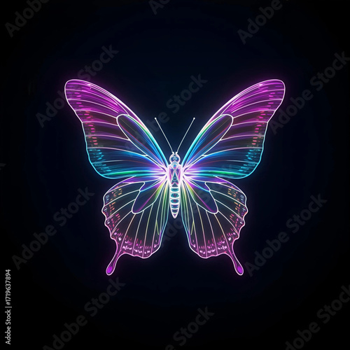 Surreal and elegant style glowing holographic butterfly