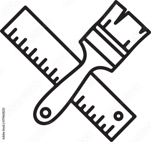 Minimalist Paint Brush Ruler Tools Line Art