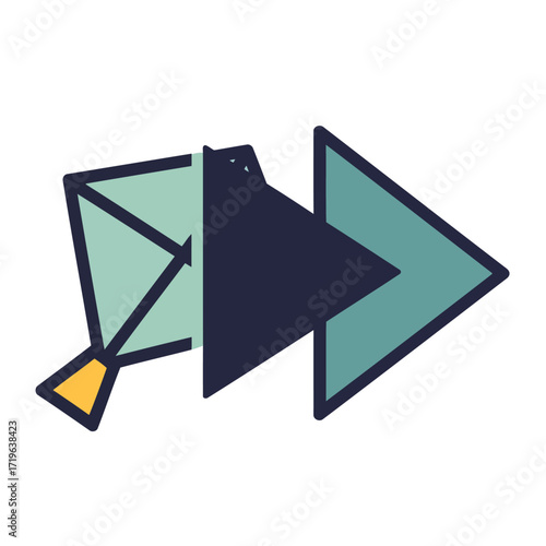 A creative vector icon representing the duality of progress and recreation, featuring a fast forward symbol combined with a kite