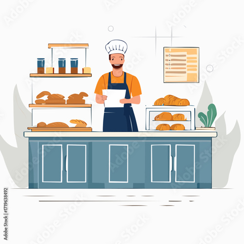 Smiling Baker Holding Order in a Bright Bakery Shop