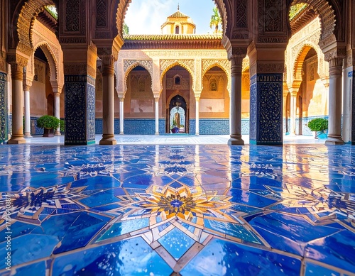 Intricate courtyard, vibrant colors