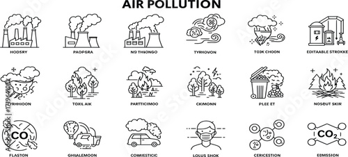Air pollution sources and prevention measures icon vector. eps, jpg, icons vector. on transparent background