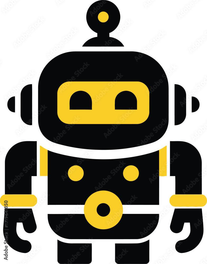 Fototapeta premium Cute black and yellow cartoon robot character