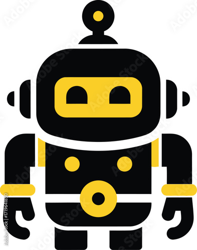 Cute black and yellow cartoon robot character