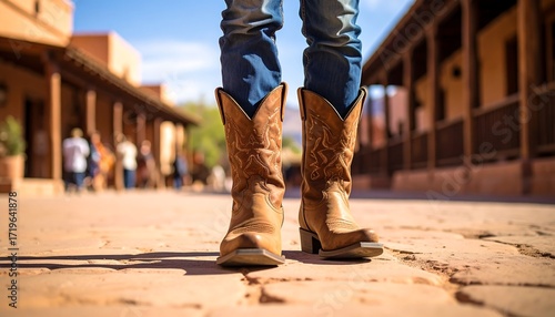 Cowboy boots on cobblestone street
