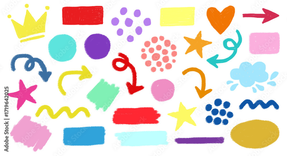 Fototapeta premium Illustration of colorful hand drawn shapes isolated on transparent background