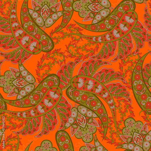 Asian Vintage floral background. Damask paisley seamless vector pattern