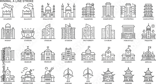 Line art icons of buildings and architecture vector. eps, jpg, icons vector. on transparent background