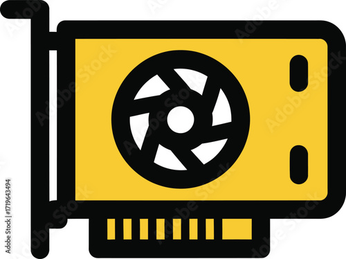 Yellow graphics card icon with fan